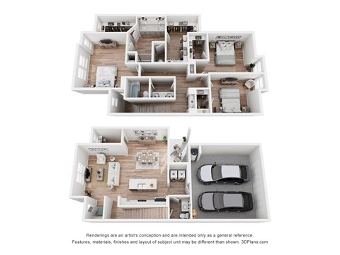 Floor plan for 3 beds, 2.5 baths, 1700 sqft